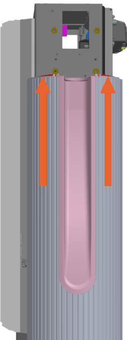 Slowly push upper side of the panel up to disengage it from the two hooks on the frame