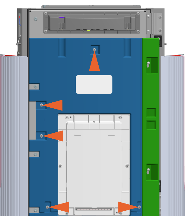 Remove the five M5 nuts by using eight mm socket on the upper door face to remove them.