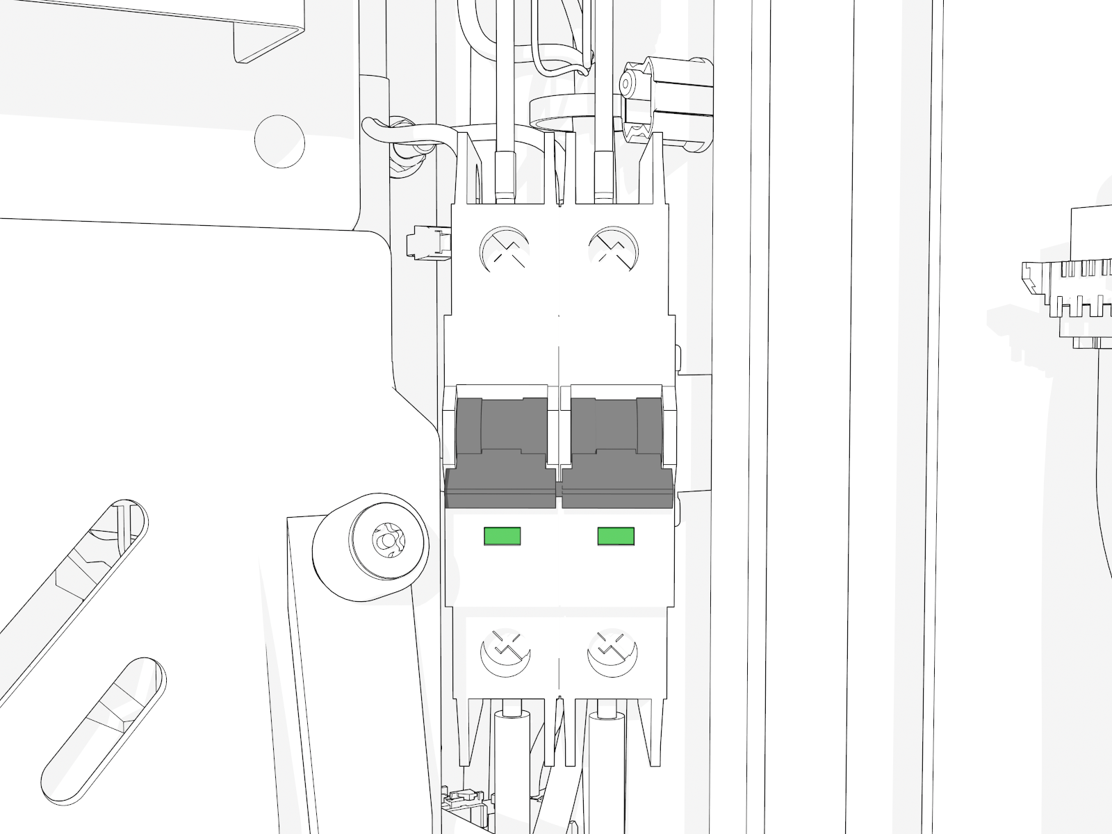 Flip down the switch to OFF. The indicator should turn green.