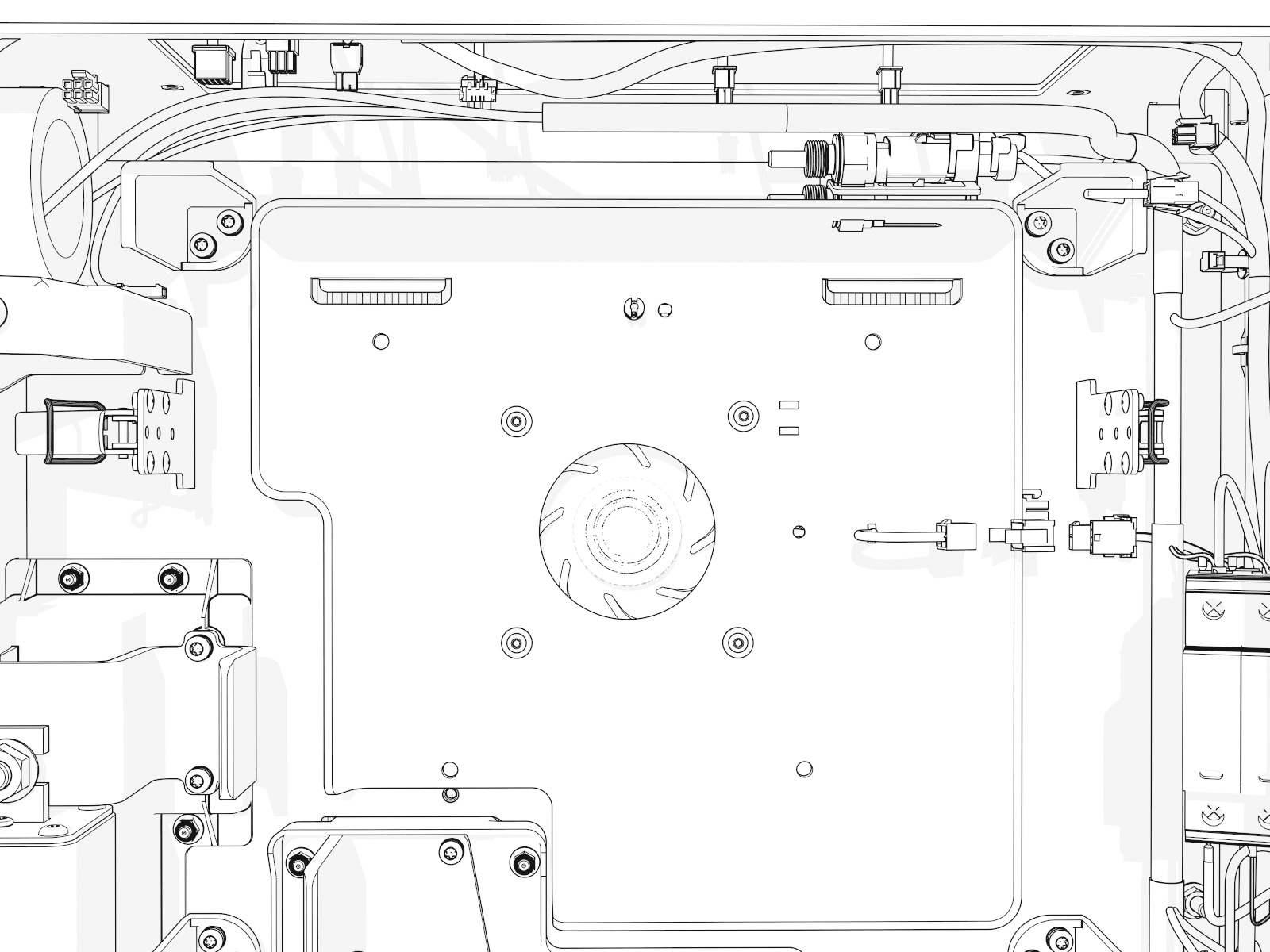 Disconnect the two connectors at the right, for fan power and temperature sensor