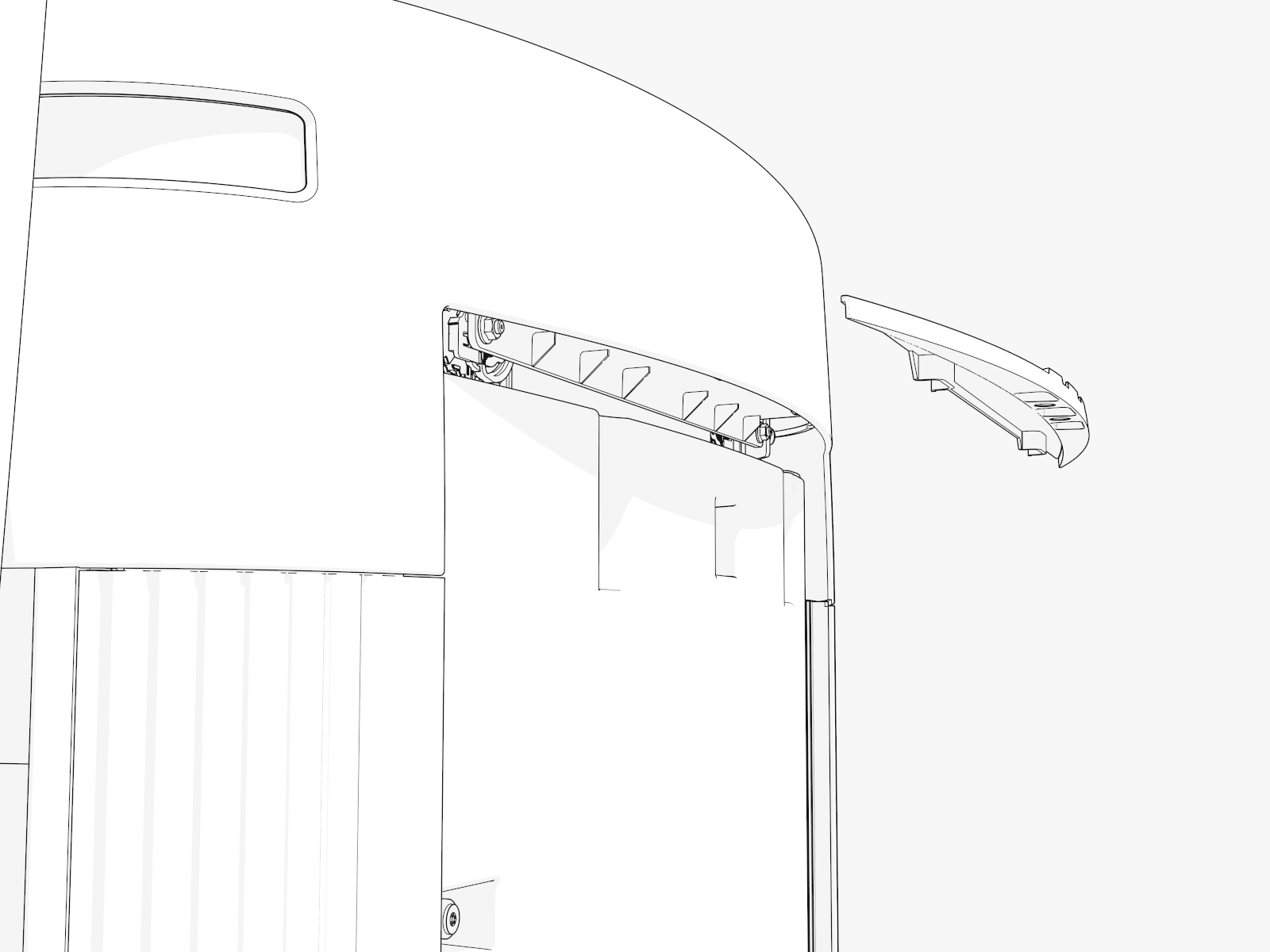 Pry under one side to release the Upper trim and pull out the trim