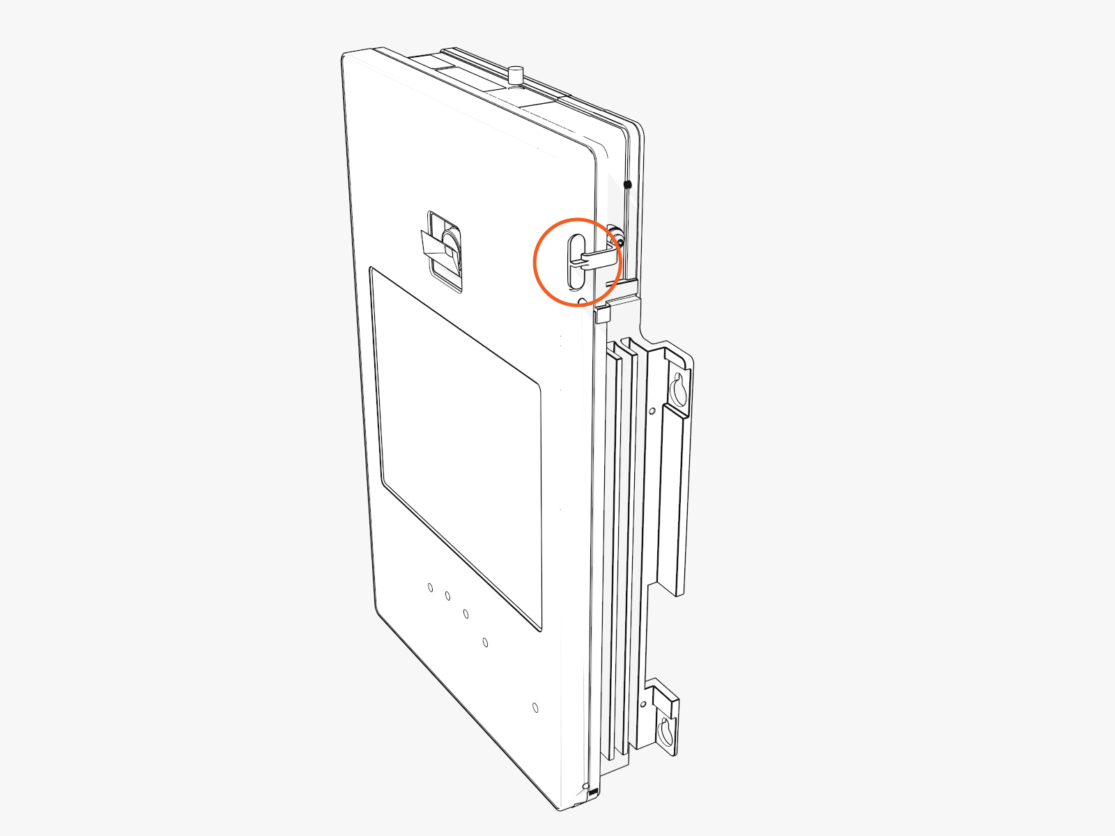 Locate the SIM card in the slot at the back upper left.