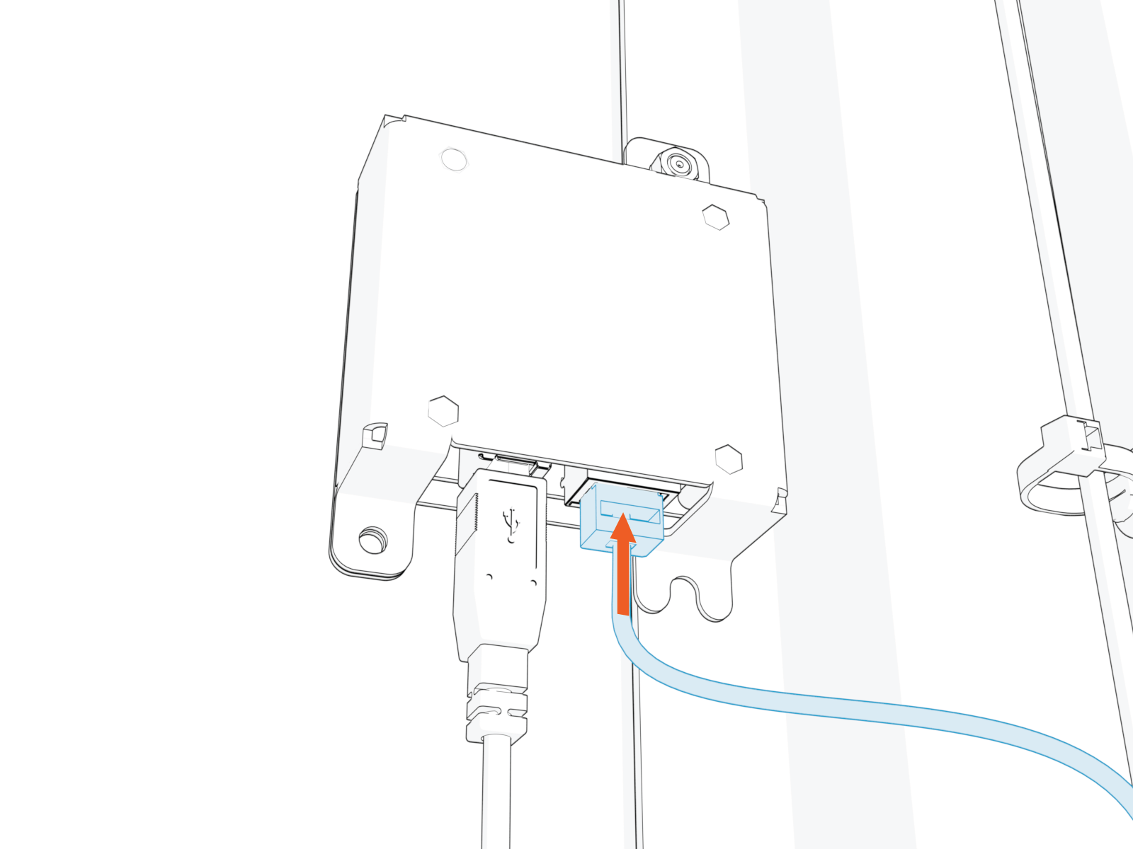 Field land the Ethernet cable on to the Ethernet to USB module
