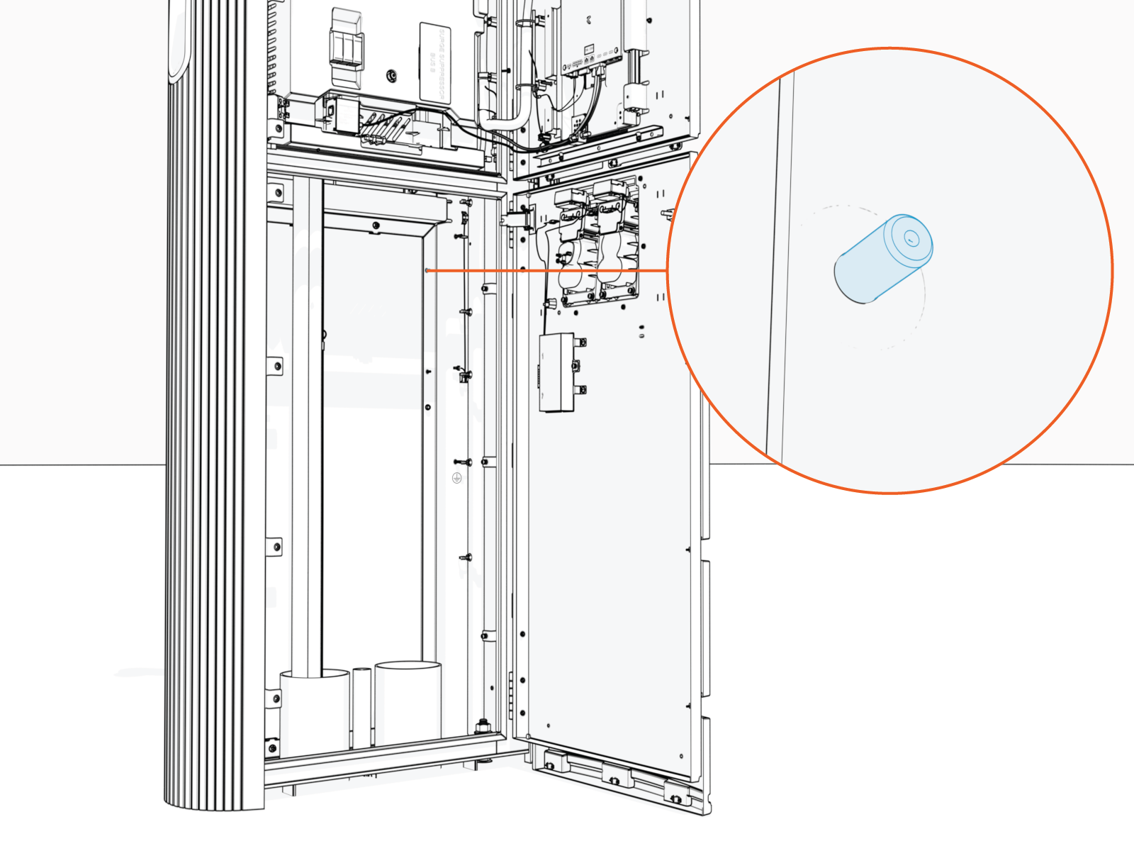 Locate a grounding stud on the pedestal frame