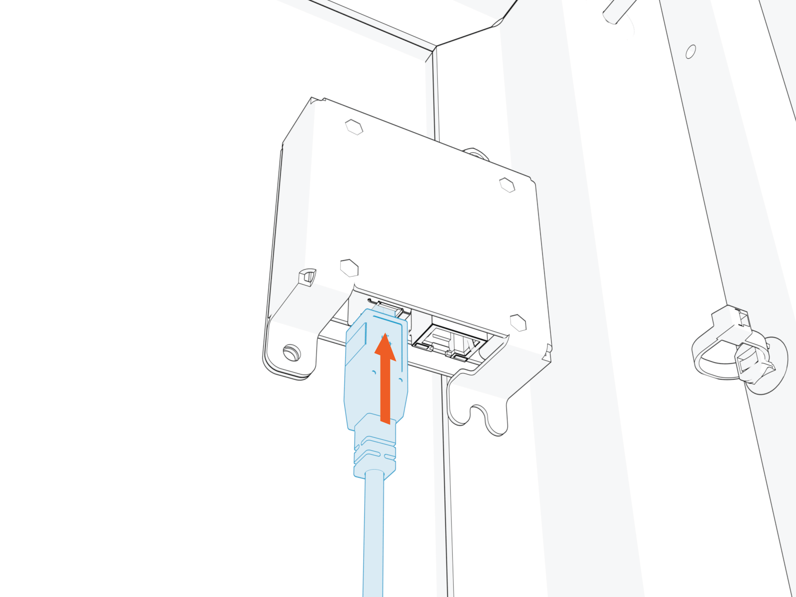 Plug the USB Type B end of the cable into the Ethernet to USB Module.