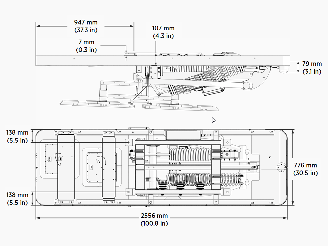 Dimensions of the auxiliary component mounting frame on the Schunk SLS 201 pantograph