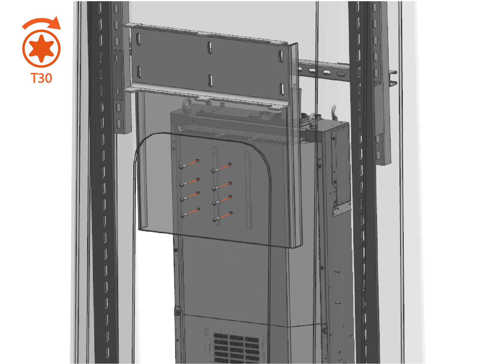 Mount the Power Link 2000 to the base with M6 x 25 mm screws (x8). Technical illustration depicts the procedural step.