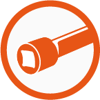 Orange and white icon that represents a tool or action.