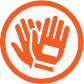 Orange and white icon that represents a tool or action.