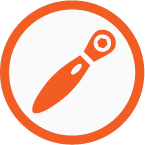 Orange and white icon that represents a tool or action.